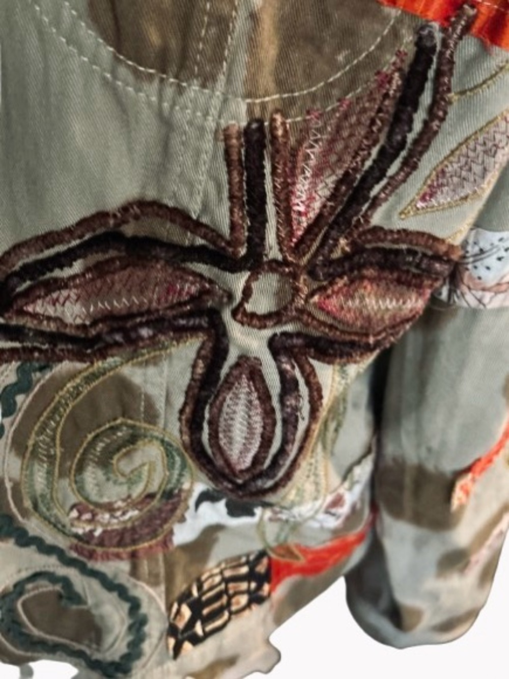100% Cotton Vintage Embroidered BLEU BAYOU Boho Patchwork Jacket 90s Y2K Floral - Picture 15 of 16
